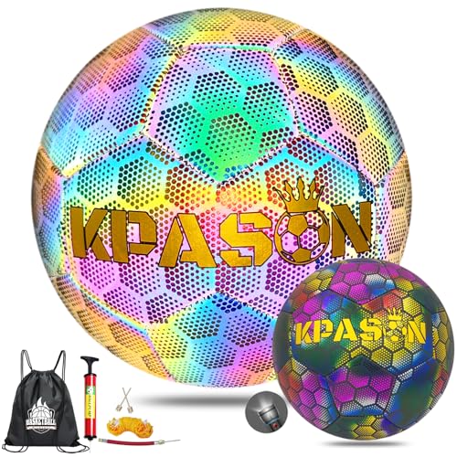 KPASON Soccer Ball, Holographic Glowing Soccer Ball Size 4, Reflective Soccer Gift for Indoor-Outdoor Soccer Training
