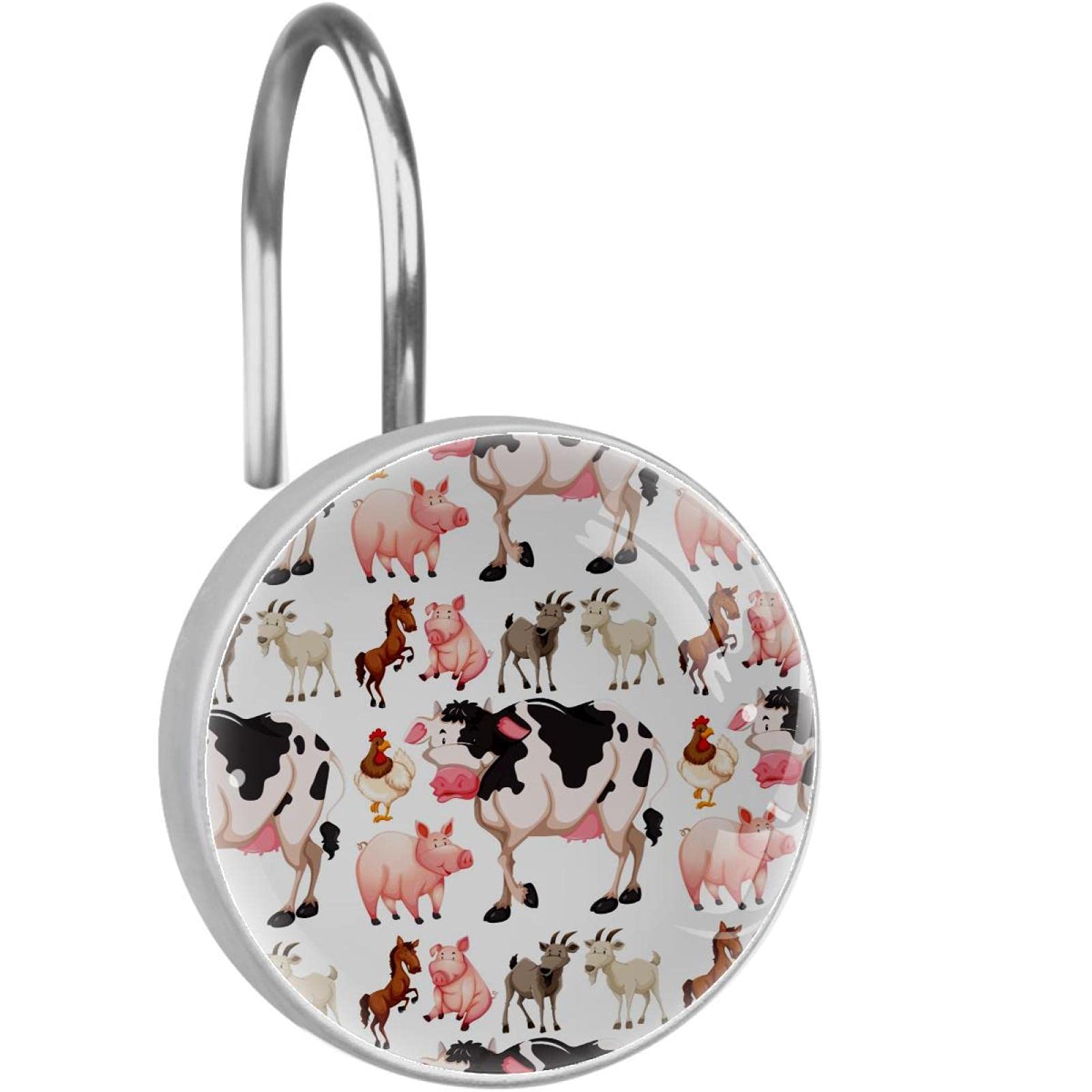 Crochets rideau de douche inox lot de 12 avec imprimé animal pour décoration de salle de bain