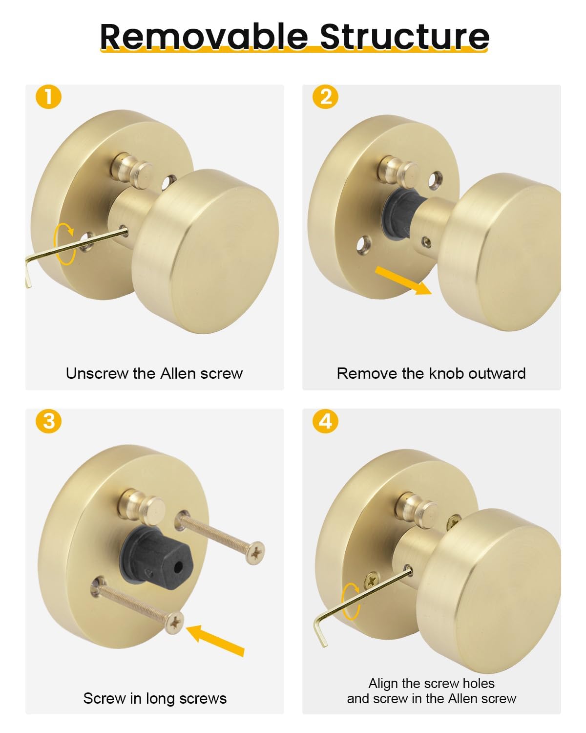 Goldenwarm Brushed Gold Door Knobs - 6 Pack -6