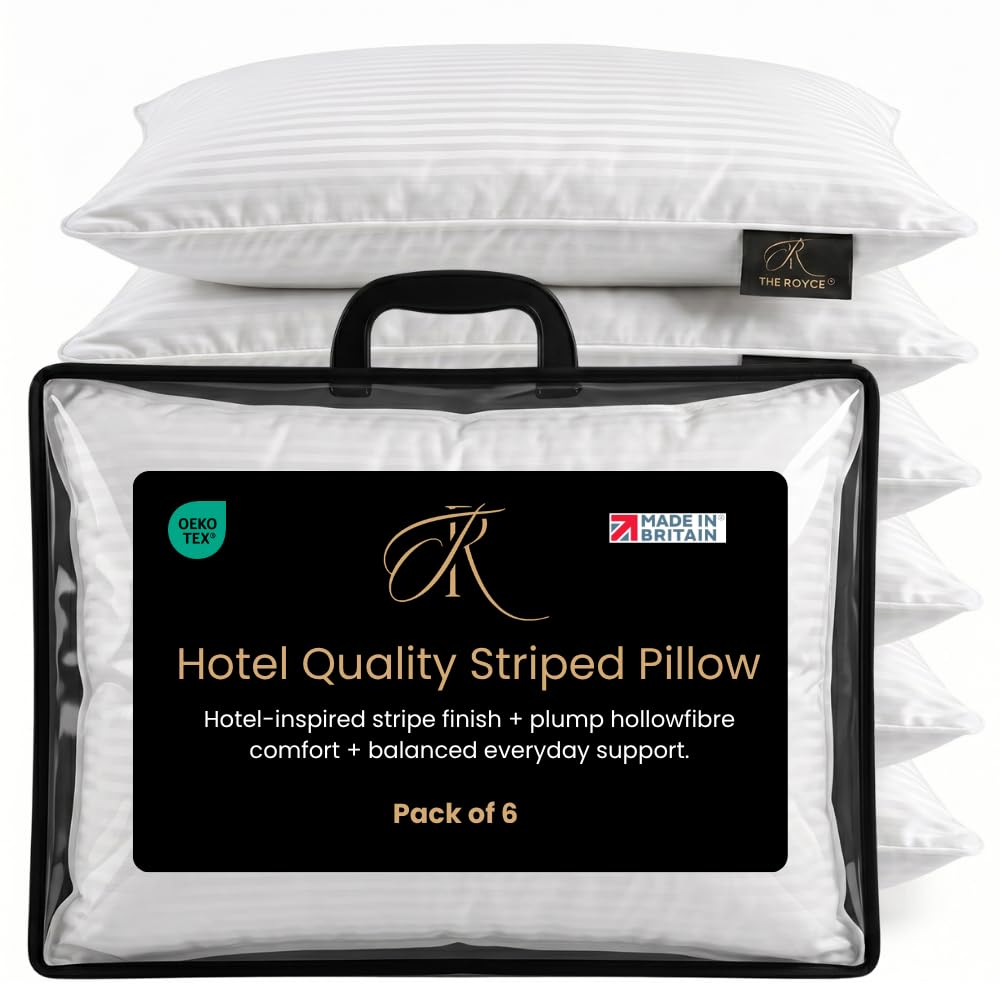 The Royce Luxury Hotel Stripe Pillow 6 Pack for Support Hollowfibre Filling