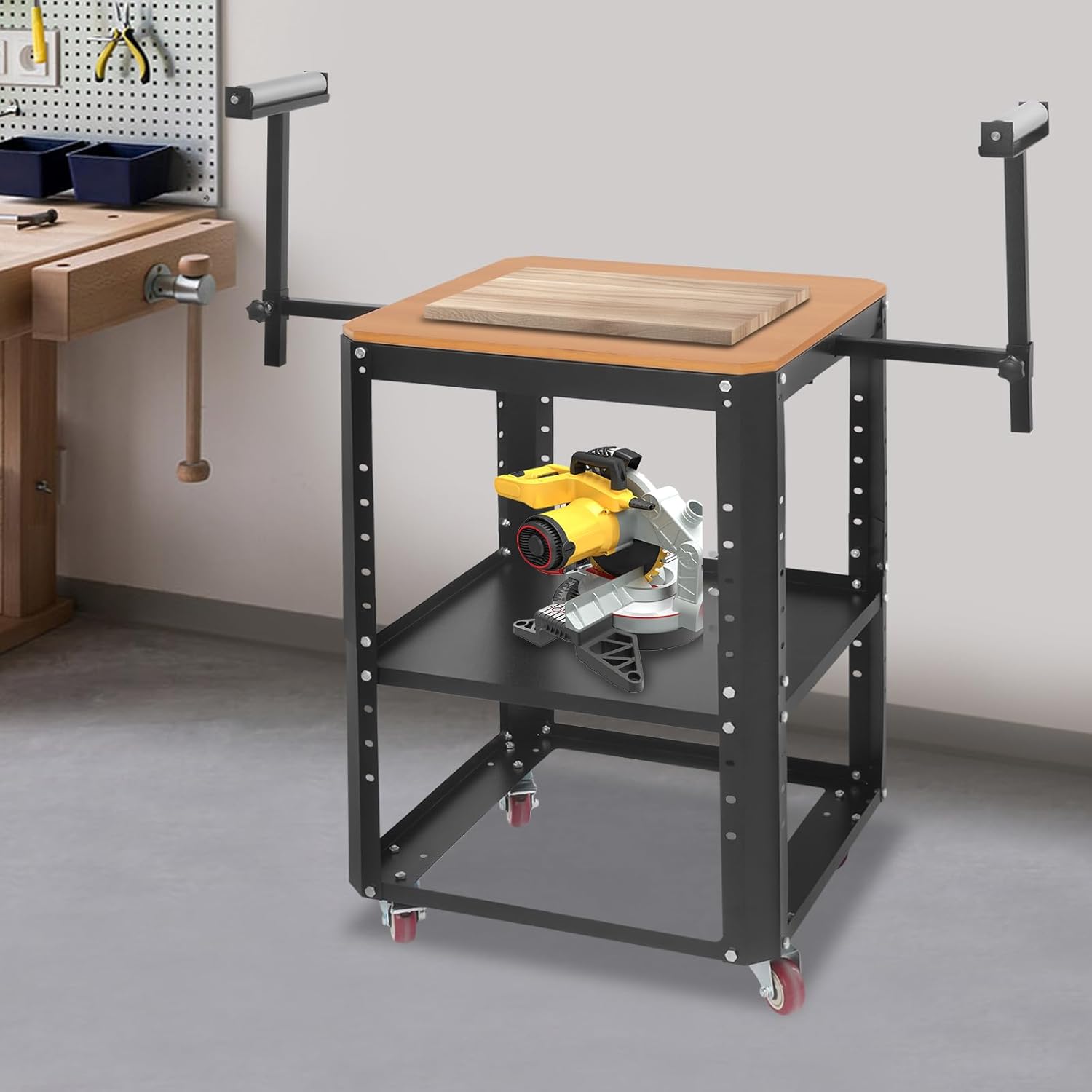 Rolling Planer Stand,550 lbs Load Capacity Mobile Tool Stand w/Wheels,Height Adjustable Saw Planer Table Stands w/Extension Rollers for Most Planers,Bench-top Machines,Power Tools (Particle Board)