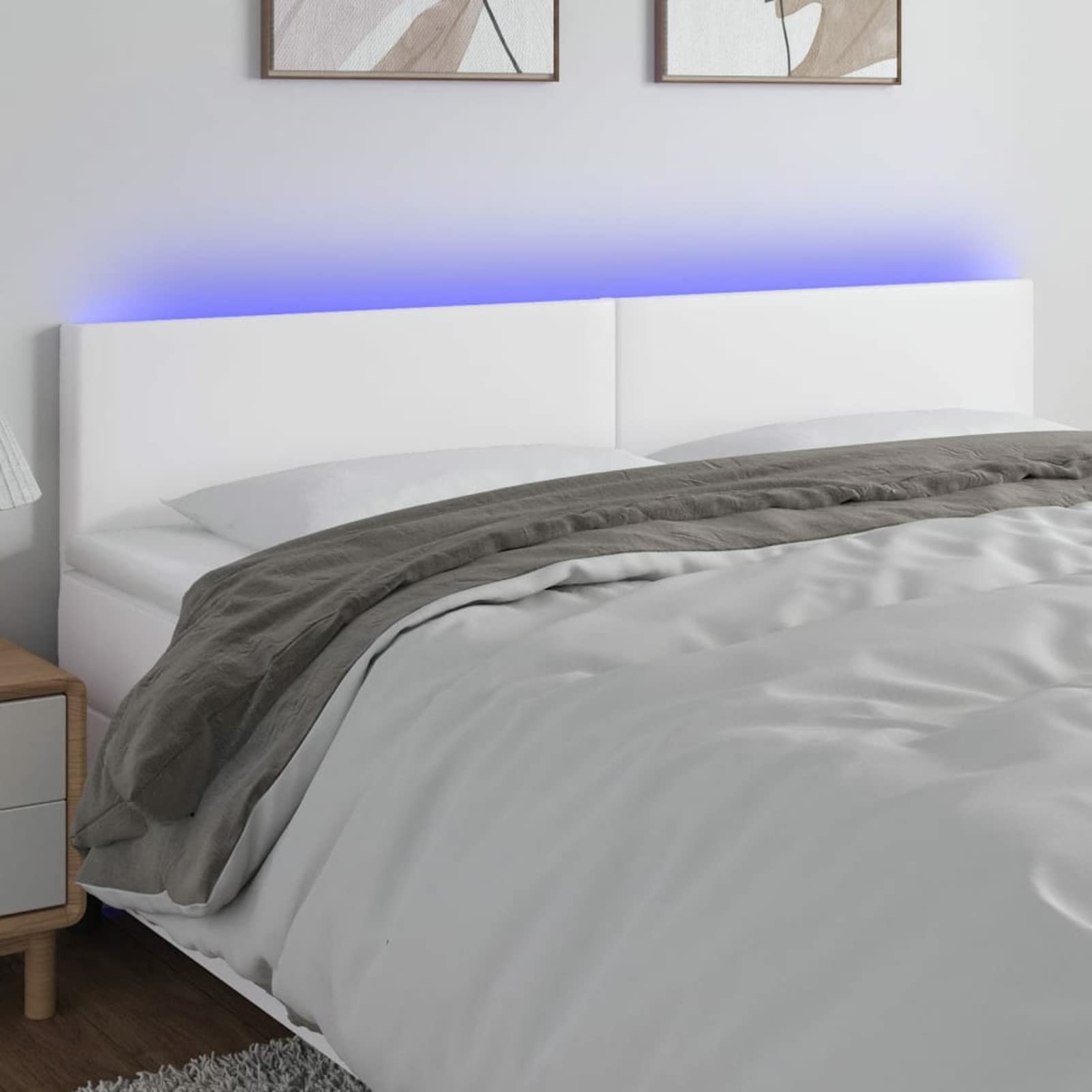 ShGaxin Cabecero con LED, Cabeceros Cama, Cabeceros Moderno, Cabezales Cama, Muebles Habitacion, Mueble Cabecero,Cama Cabeza, Cuero sintético Blanco 160x5x78/88 cm