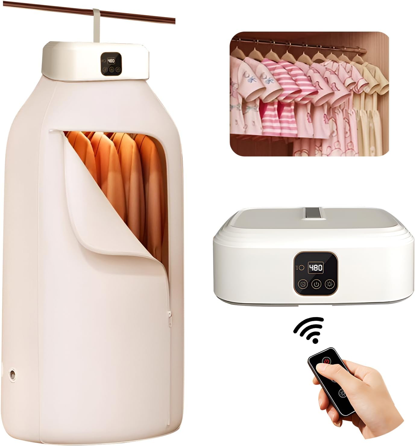Portable Clothes Dryer, Small Dryer with Remote Control, Compact Foldable Travel Clothes Dryer with Dry Bag for RV, Travel, Home