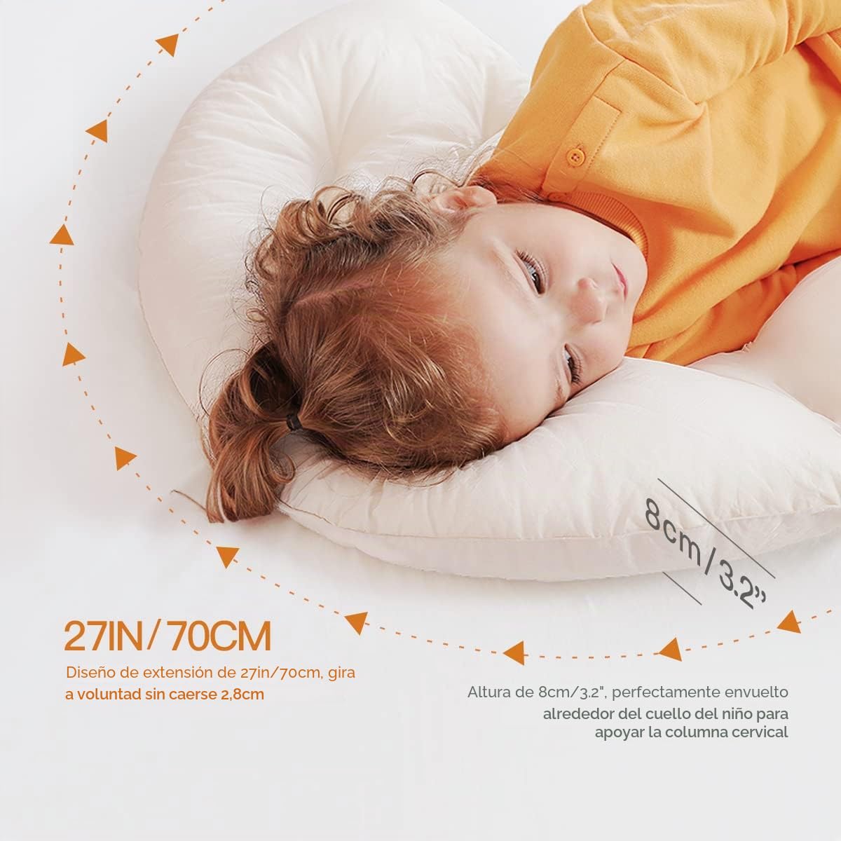 Choc Chick Curve - Almohada corporal larga para niños pequeños, 86 x 68 cm, suave y con forma de luna, de algodón 100 % orgánico, lavable y transpirable para cuna