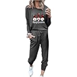 Sweatsuits for Women Set Christmas Pajamas Gnome Plaid Print Sweatshirt Tops and Sweatpants Two Piece Outfits Tracksuit