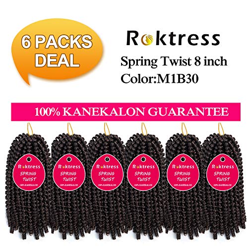 Spring Twist Crochet Braids Real Kanekalon hair 6 Pcs In packs Bomb Twist Crochet Hair Ombre Colors Synthetic Fluffy Hair Extension 8 inch (8inches, M1B-30)