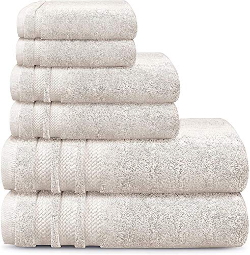 TRIDENT Finesse Ultra Soft, Premium Luxury 100% Cotton, Zero Twist, 6 Piece Towel Set -2 Bath, 2 Hand, 2 Washcloths, 625 GSM, Amazingly Plush, Extra Absorbent (Linen)
