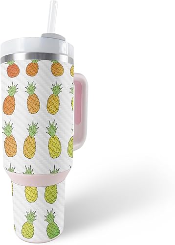 MightySkins - Skin de fibra de carbono compatible con Stanley The Quencher H2.0 FlowState vaso de 40 onzas, piñas arcoíris, acabado de fibra de