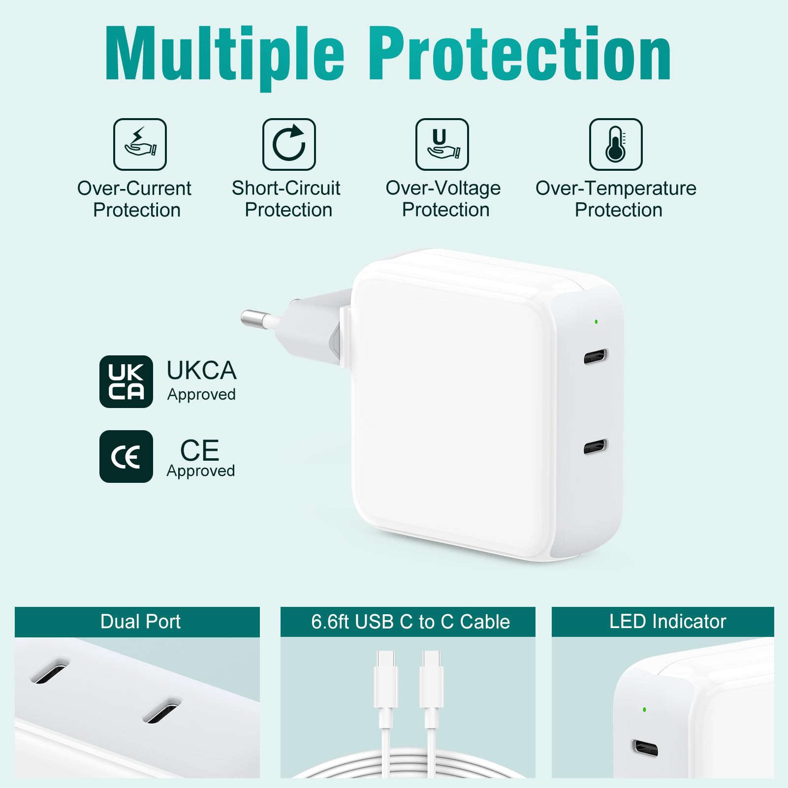 Chargeur MacBook 67W USB C 65W Rapide avec Câble 2M pour MacBook Air/Pro, iPad Pro/Air
