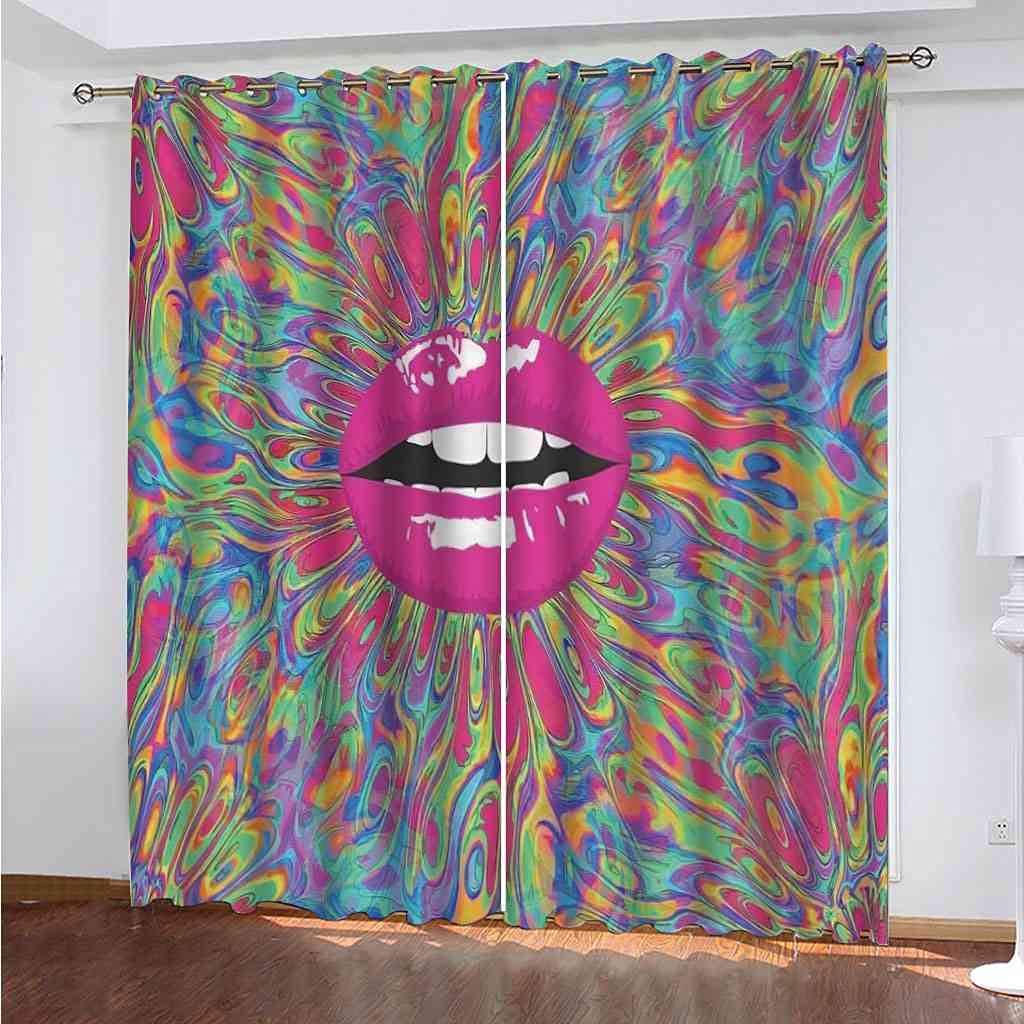 Rideaux salon d'enfants et chambre imprimé lèvres violet tendance