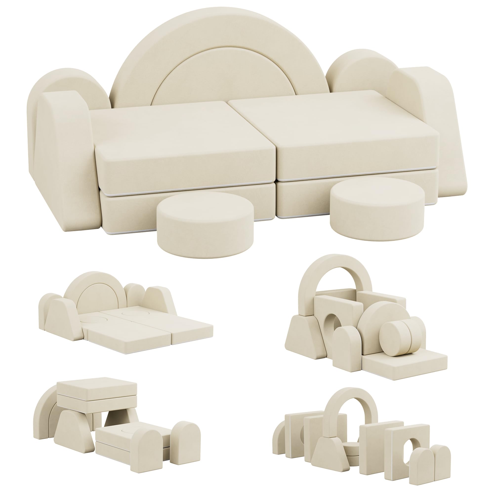 NACHES Spielsofa für Kinder, Modulares Kindersofa aus Schaumstoff, Kord, Kindercouch waschbar, Schlafsofa für Kinderzimmer (Beige, 2-Sitzer)
