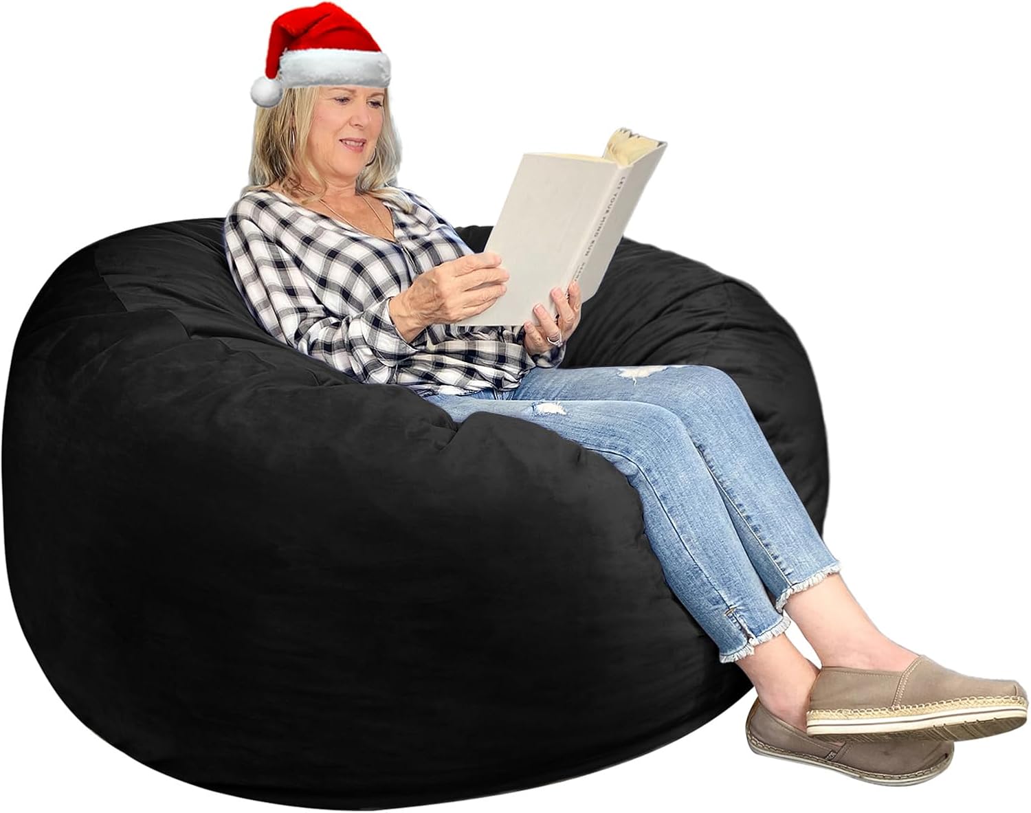 3 Ft Large Bean Bag Chairs for Adults/Teens with Memory Foam Filling, Bean Bag Sofa with Filler Included, Soft Dutch Velvet Fabric Beanbags,3 Foot, Black