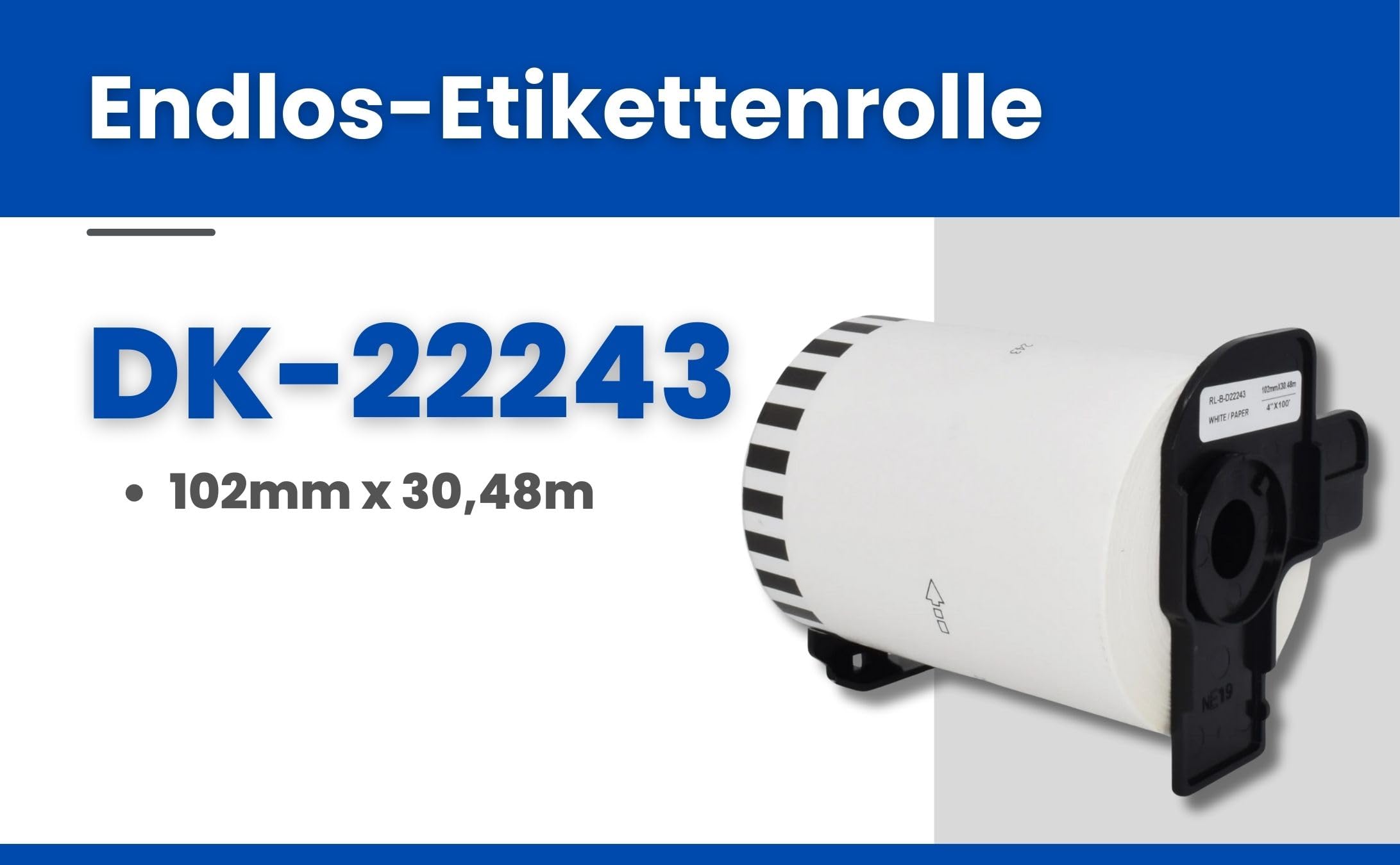 12 Rollen DK-22243 Endlos-Etiketten (102mm x 30,48m pro Rolle) Schwarz auf Weiß, Kompatibel mit Brother QL-Druckern, Thermopapier für klare Versandlabels, Adressetiketten, Bilder und Barcodes