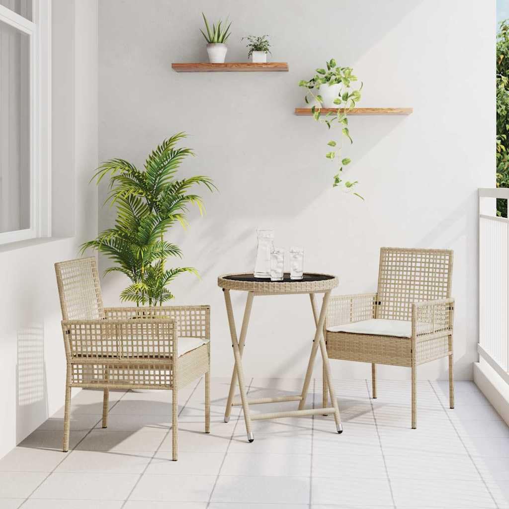 Set Bistro da Giardino 3 Pezzi Beige polyrattan Mobili C | Tavolo e 2 Sedie, Salone da Giardino per Terrazza, Esterno, Balcone
