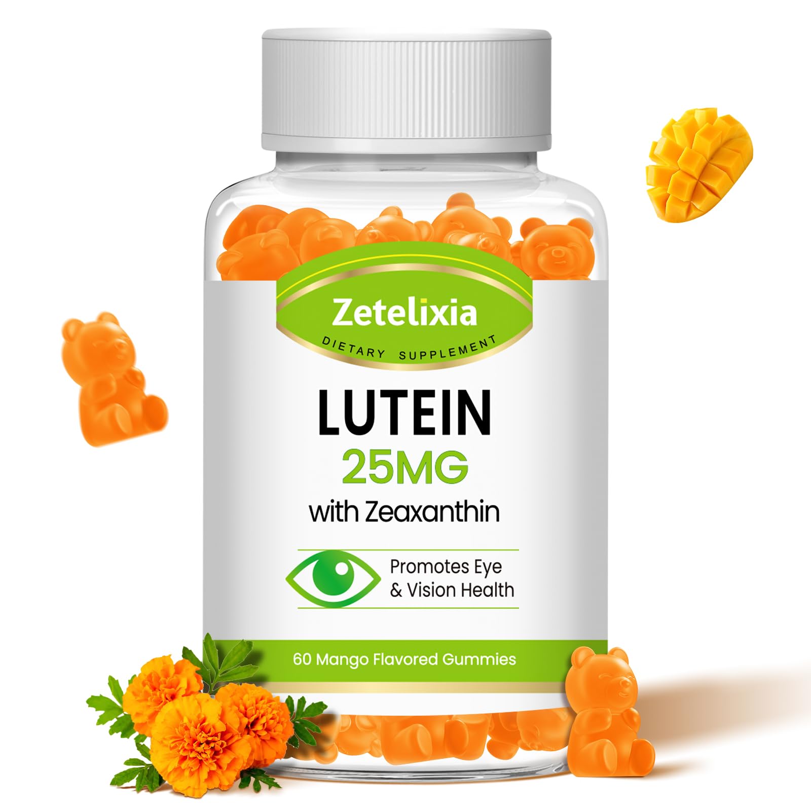 Zetelixia Lutein Gummies 25mg - Eye Vitamins Lutein & Zeaxanthin Eye Health Supplements for Adults,Sugar Free Eye Health Gummies Supplement - Support Vision,Macular,Blue Light Filtering (60 Count)