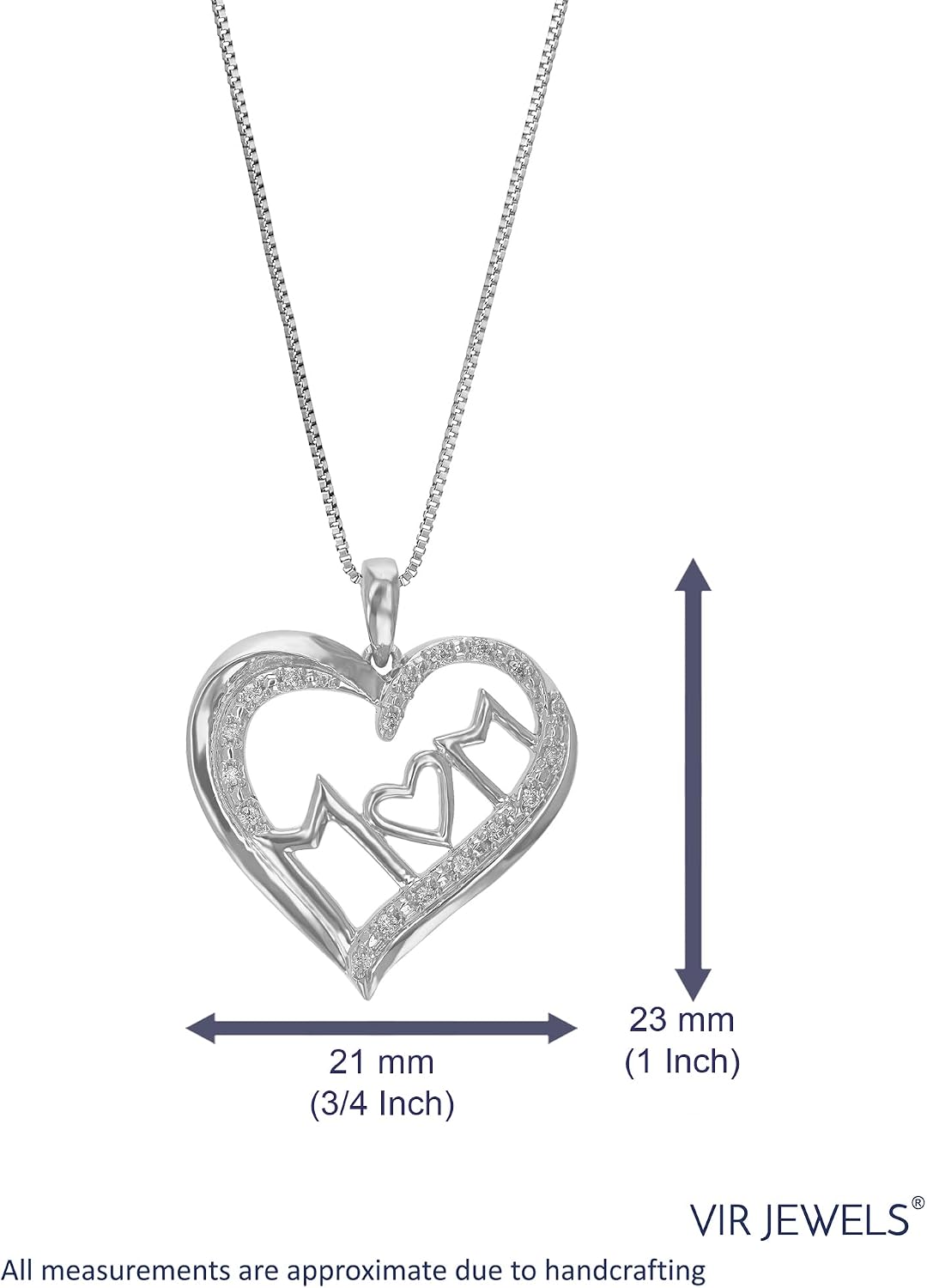 VIR JEWELS 1/10 cttw Lab Grown Diamond Mom Pendant Necklace in .925 Sterling Silver Round Prong Set Size 1 Inch image 3