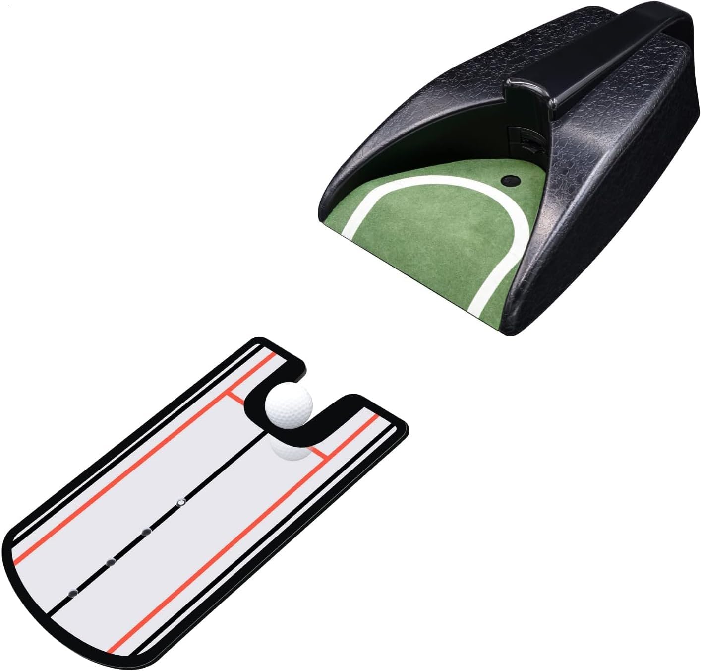 Golf Putting Alignment Mirror with Putting Cup Combo, Portable Putting Training Aids, Practice Putting Trainer with Hole Cup Set, Mirror Size 12”L x 6”W