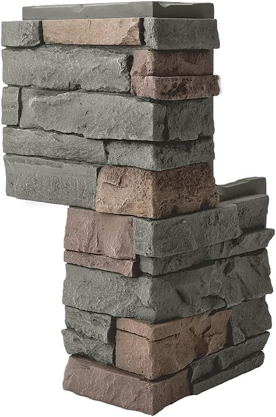 GenStone Faux Stacked Stone 90 Degree Outside Corner Panel 22.5" x 12" in Keystone Color for Do It Yourself Friendly Home Improvement Projects