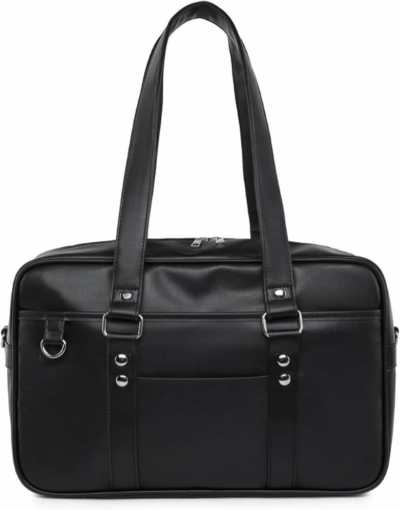Sac à École Japonais Portable Cuir PU Bleu Foncé - Zipper Avec Trou Casque Pour Filles