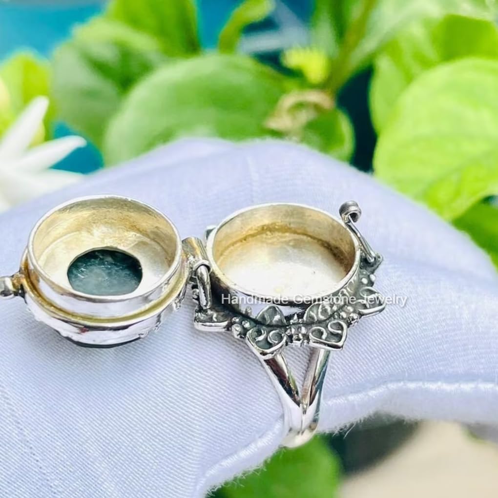 Vintage Poison Ring|Ruby,Poison Ring|Secret Compartment| Boho Hippie|925 Sterling Silver Plated| Halloween Day Gift, Pill Ring| Wae Ruby Jewelry| mother's Gifts