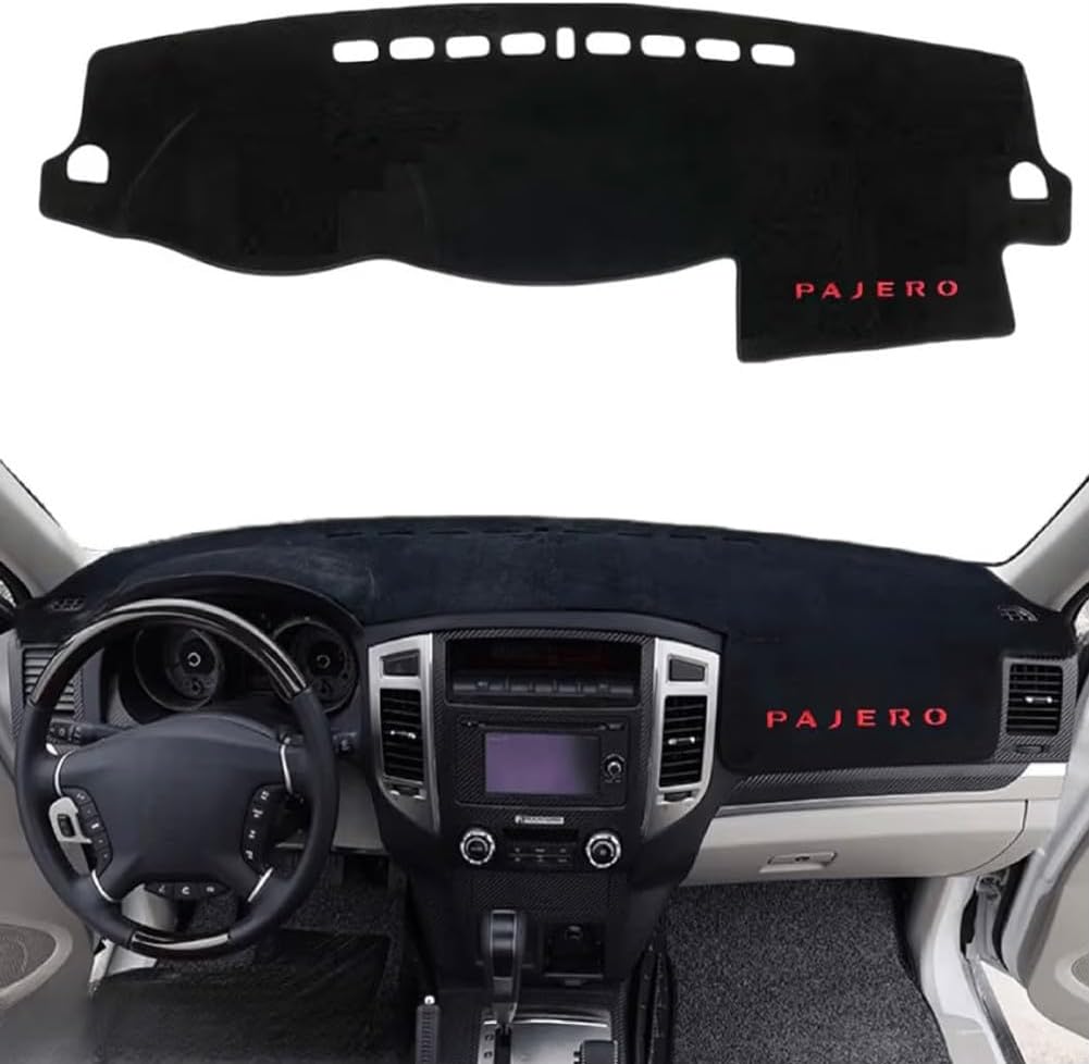 Dashboard Mat for Pajero 2007 to 2023 Models, Anti-Reflective, Anti Slip with Silicone Base, Special Dashboard Cover Mat with Logo for Pajero Gen4, Instrument Carpet, Black