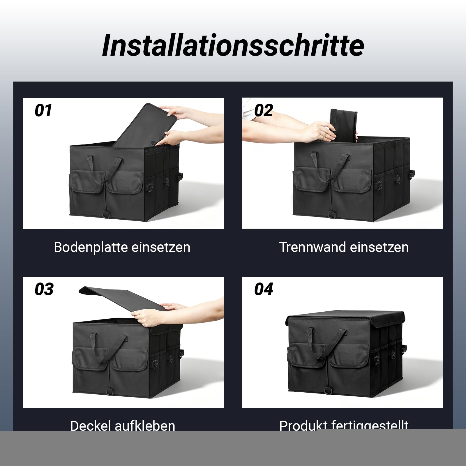 Kofferraum Organizer mit Deckel, Kofferraumtasche Faltbar & Rutschfest, Auto Aufbewahrungsbox Stabiler Auto Organizer für SUV, Kombi & PKW, Oxford Gewebe Autozubehör, Schwarz