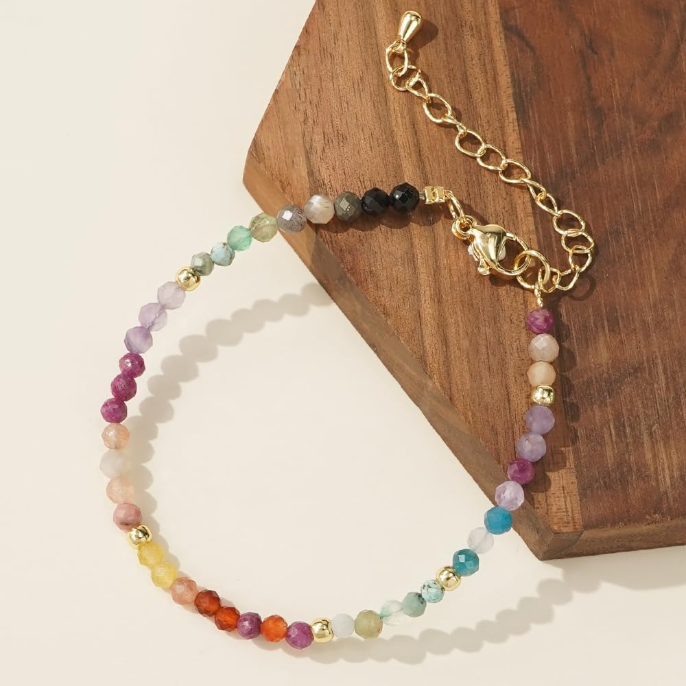 7 Chakra Healing Crystal Beaded Adjustable Bracelets for Women,Dainty Gemstone Natural Stone Beads Friendship Bracelet,Spiritual Handmade Fashion Charm Jewelry Gifts