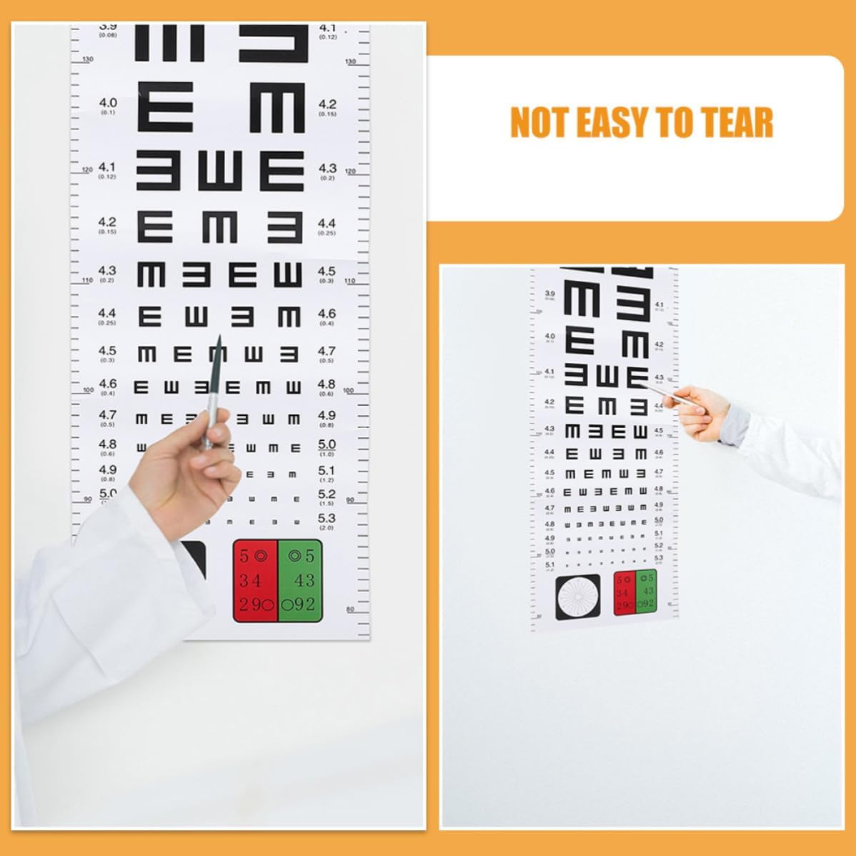 Mikinona Eye Charts Plastic Material, Not Easy to Tear 2pcs Visual Testing Wall Chart for Eyesight Examination and Vision Test for Home and Clinic Use