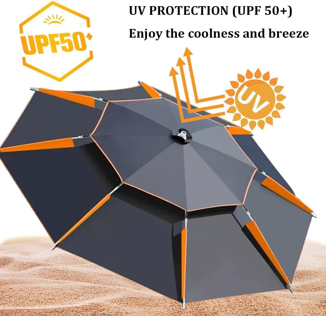 Odporny Na Wiatr Parasol Wędkarski Na Zewnątrz 8,5 Stopy / 260 Cm Parasol Plażowy Osłona Przeciwsłoneczna Parasol Ogrodowy Chroniący Przed Promieniowaniem Uv, Black red, 2.2M/7FT