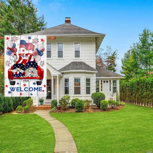 Surfapans 4Th Of July House Flag 28X40 Inch Double Sided Burlap Outside Welcome Patriotic Veterans Memorial Day American Gnome Truck Outdoor Large Yard Porch Seasonal Holiday Flags Decoration #TOP7