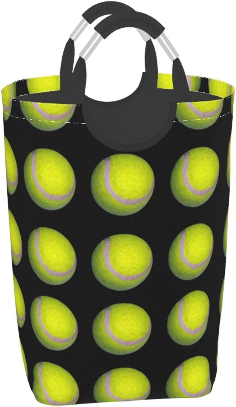 Large Laundry Basket, Yellow Black Tennis Ball Pattern Laundry Hamper Bag Collapsible Washing Bin With Handles for College Dorm, Family Essentials Storage