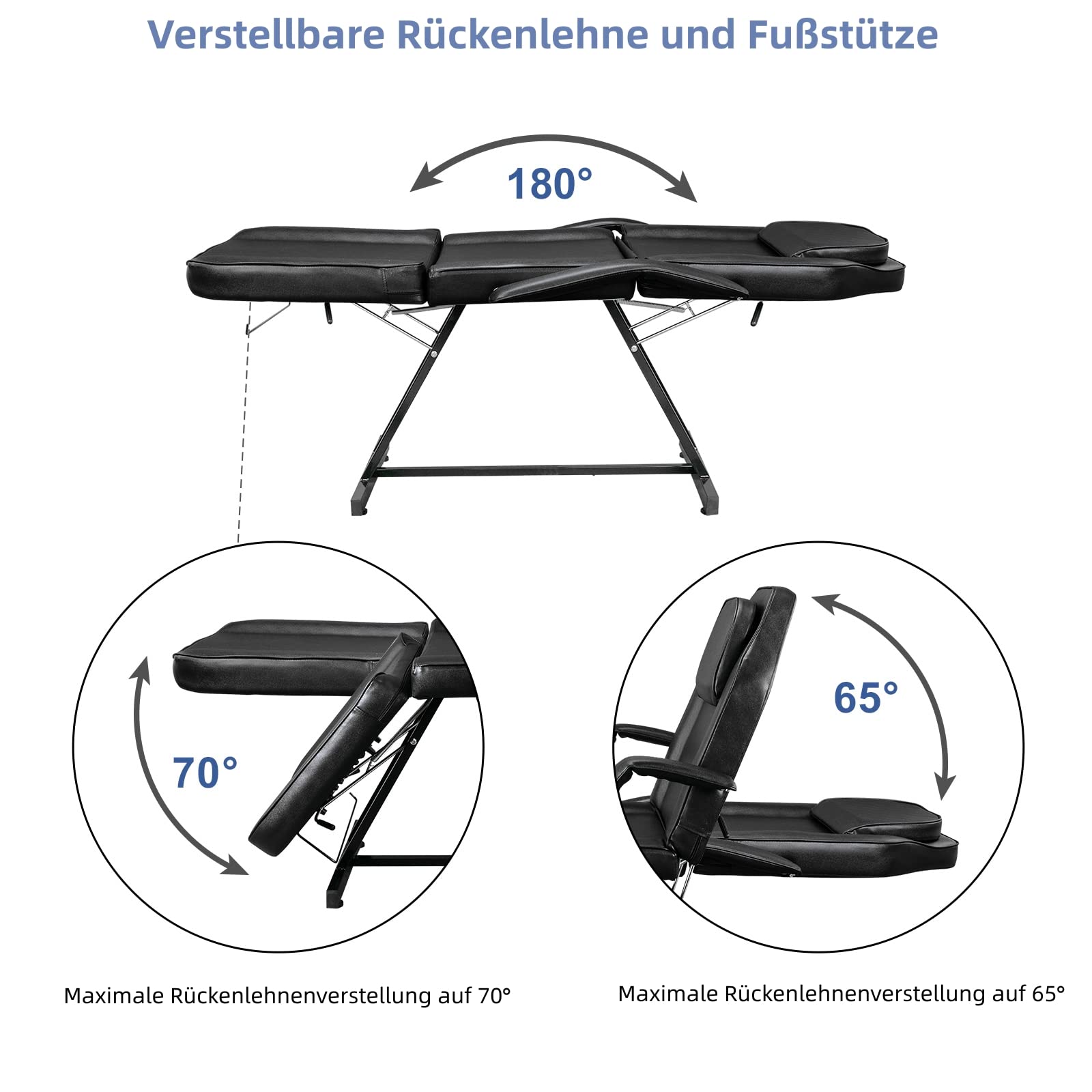 Professionelle Klappbare Massageliege Tattooliege Kosmetikstuhl mit Rollhocker Drehhocker (Schwarz)