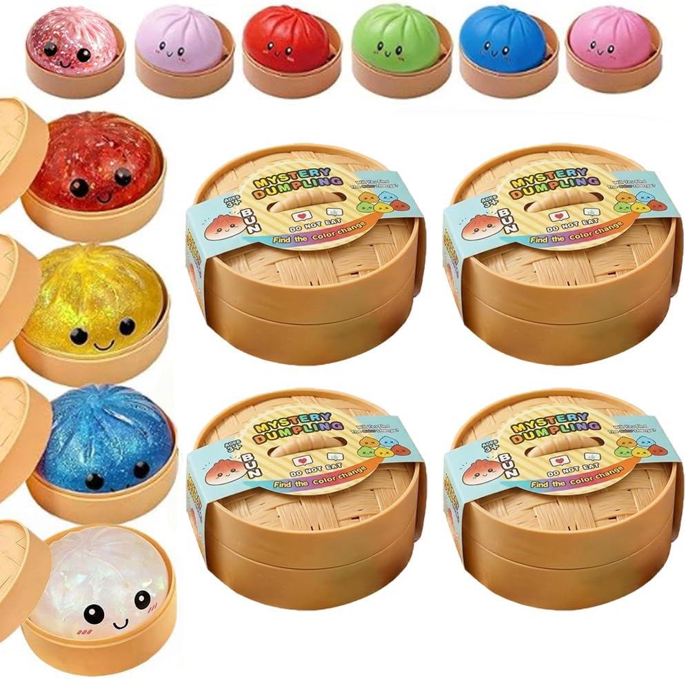 Dumpling Squishies Mystery Box, 2026 Upgrade 10 Colors Random Mystery Glitter Dumpling Squishies Toy Gift Box, Colorful Stress Balls Fidget Sensory Toy with Steamer for Kids Adults