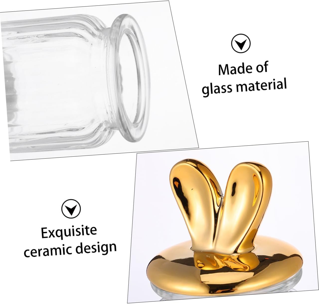 Mobestech Ceramic Candy Jar with Glass Overgild Lid Bunny-shaped Candy Storage Canister for Wedding Shower Favors and Party Snacks Container