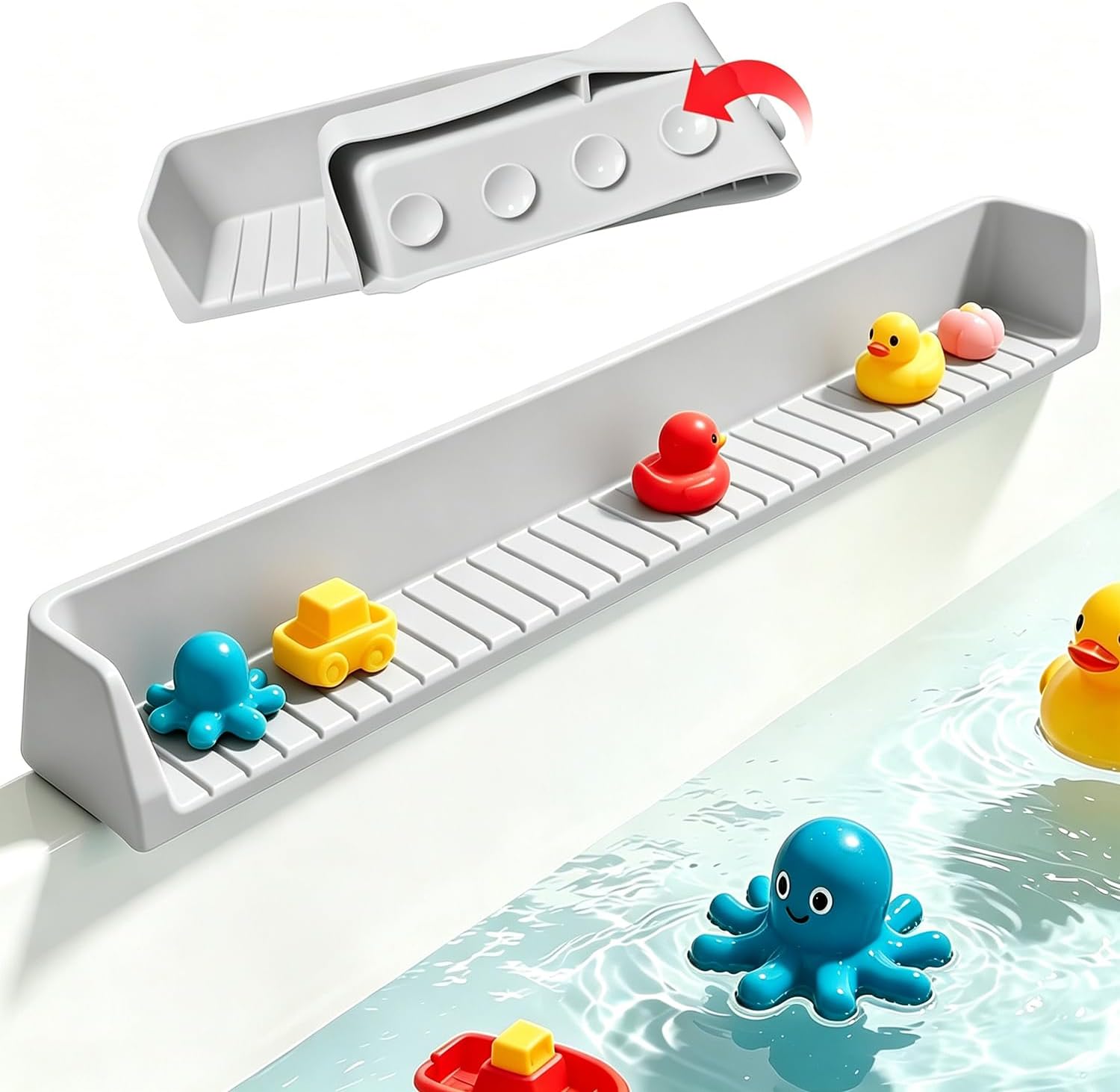 Bathtub Splash Guard with Strong Suction Cups, Silicone Splash Guard for Bathtub, Bath Toys Storage & Organizer Shelf for Kids, Flexible Water Guard for Bathroom Tub Edge and Kitchen Sinks Gray