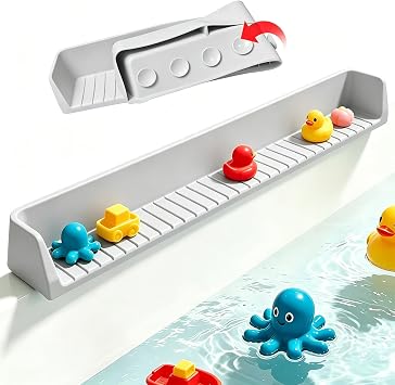 Bathtub Splash Guard with Strong Suction Cups, Silicone Splash Guard for Bathtub, Bath Toys Storage & Organizer Shelf for Kids, Flexible Water Guard for Bathroom Tub Edge and Kitchen Sinks Gray