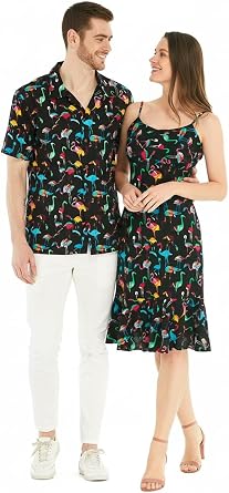Matchable Couple Hawaiian Luau Shirt or Mermaid Ruffle Dress in Tropical
