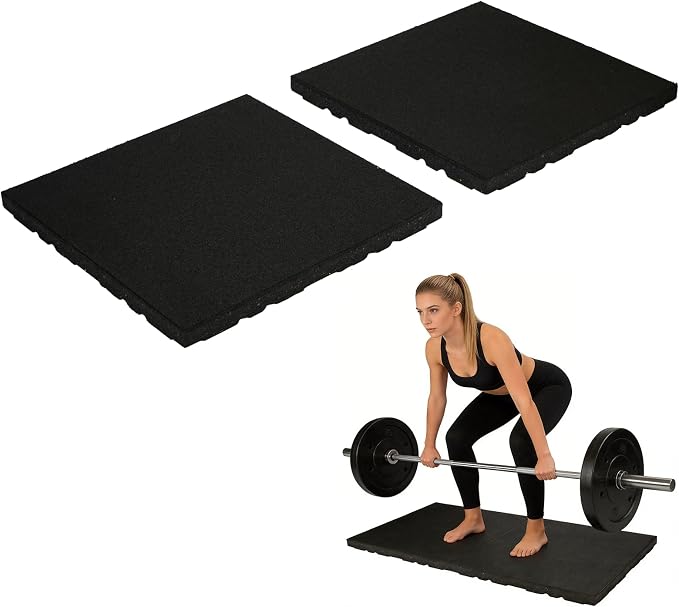 Tapetes de goma para equipo de ejercicio gruesos de 1.38 pulg, paquete de 2, 19.6" x 19.6" con absorción de vibración y antideslizantes para plataformas de levantamiento de pesas en casa miniatura 9