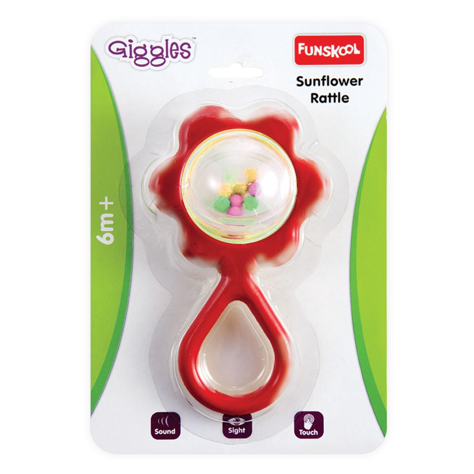 Funskool Giggles - Sunflower Rattle , Colourful rattle for New Born Baby, Stimulates Senses,Rattling sound, 6 months & above, Infant Toys