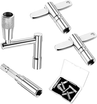 Drum Keys for Tuning Drums, 4 Pcs Universal Chrome Plated Steel Drum Tuning Key with Case and Velvet Bag Standard Drum Key Drill Bit Includes Speed Keys and Drum Wrench for Acoustic Electronic Drum