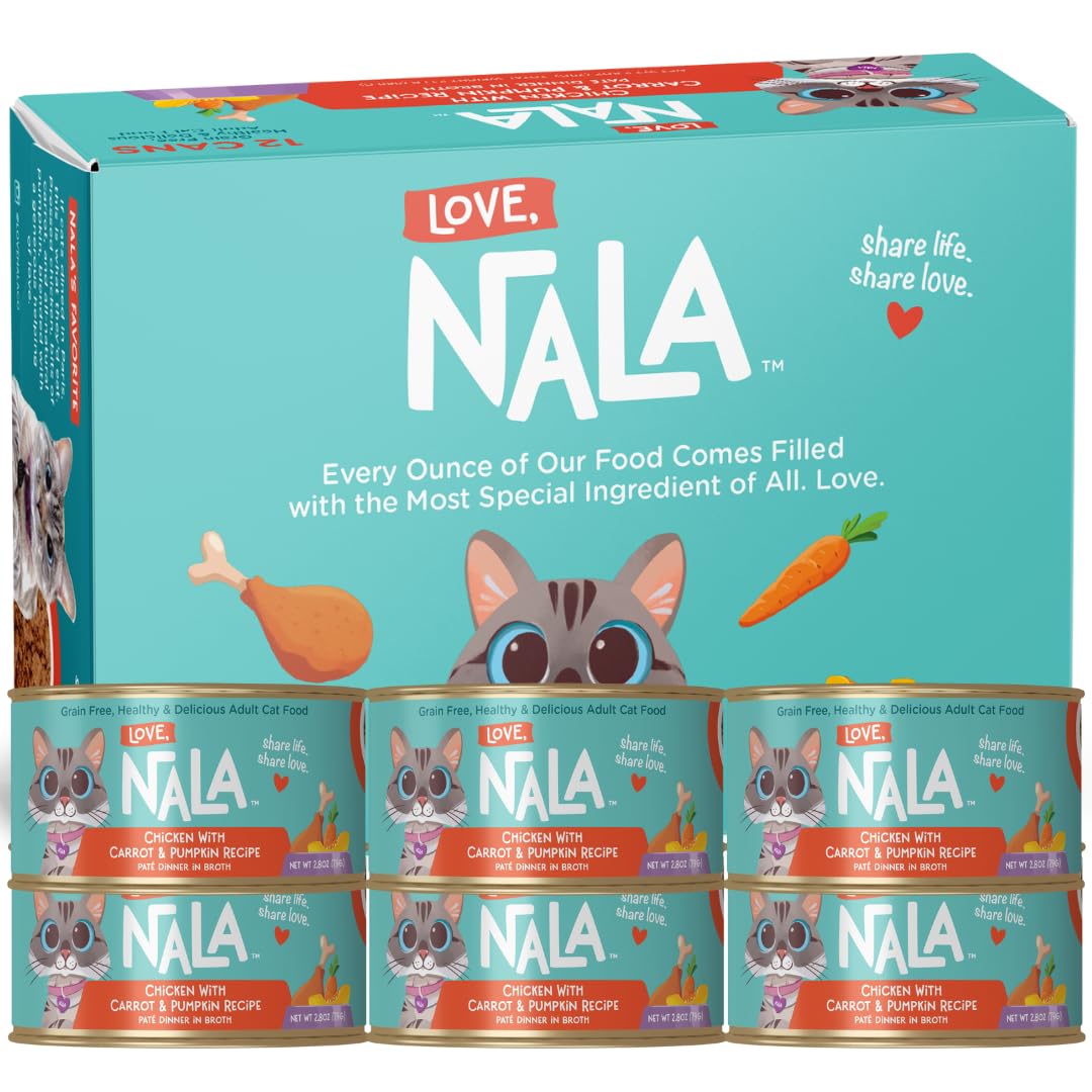 LOVE, NALA - Natural Adult Cat Wet Food - Chicken Pate with Carrot and Pumpkin Recipe - 2.8 oz, Pack of 24 Cans, Grain-Free, Non-GMO, No Gums, No Carrageenan
