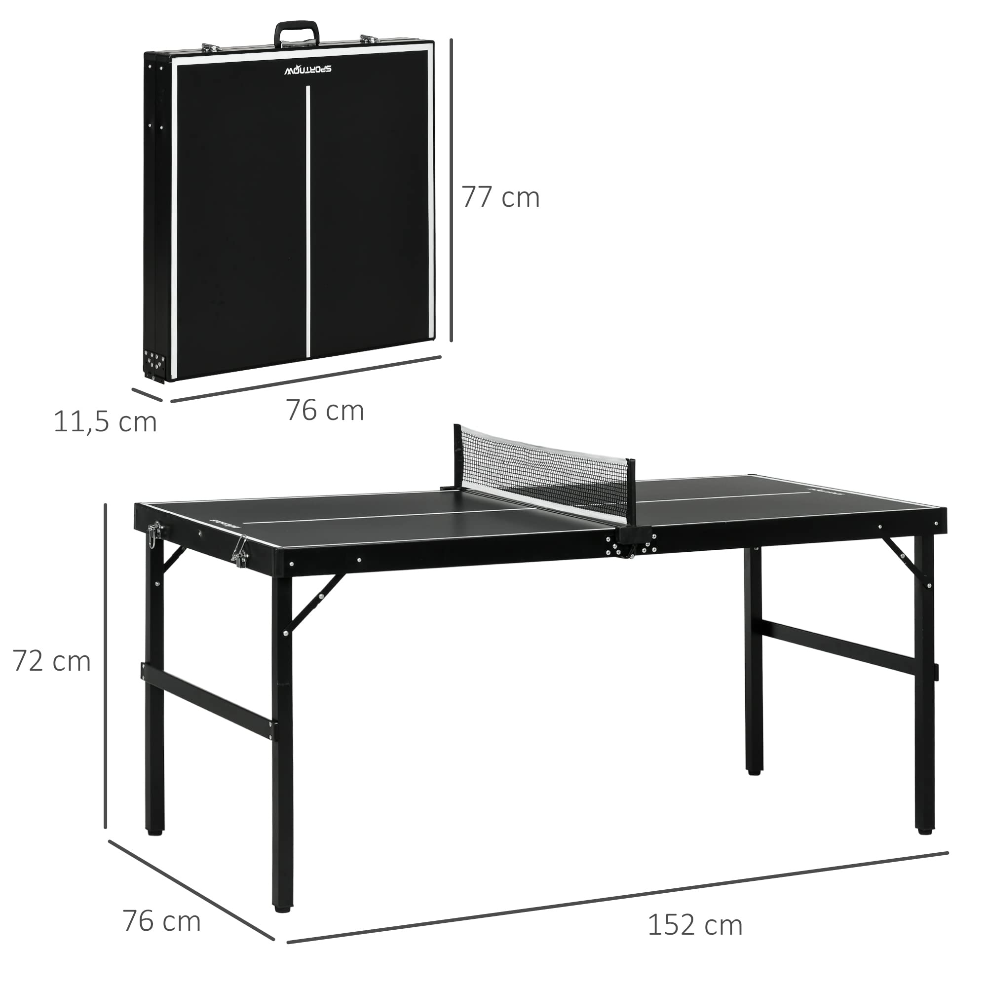SPORTNOW Mini Table de ping-Pong Pliable Table de Tennis de Loisirs avec Filet de ping-Pong Poignée Set de ping-Pong Indoor Jeu pour la Maison Aluminium Noir
