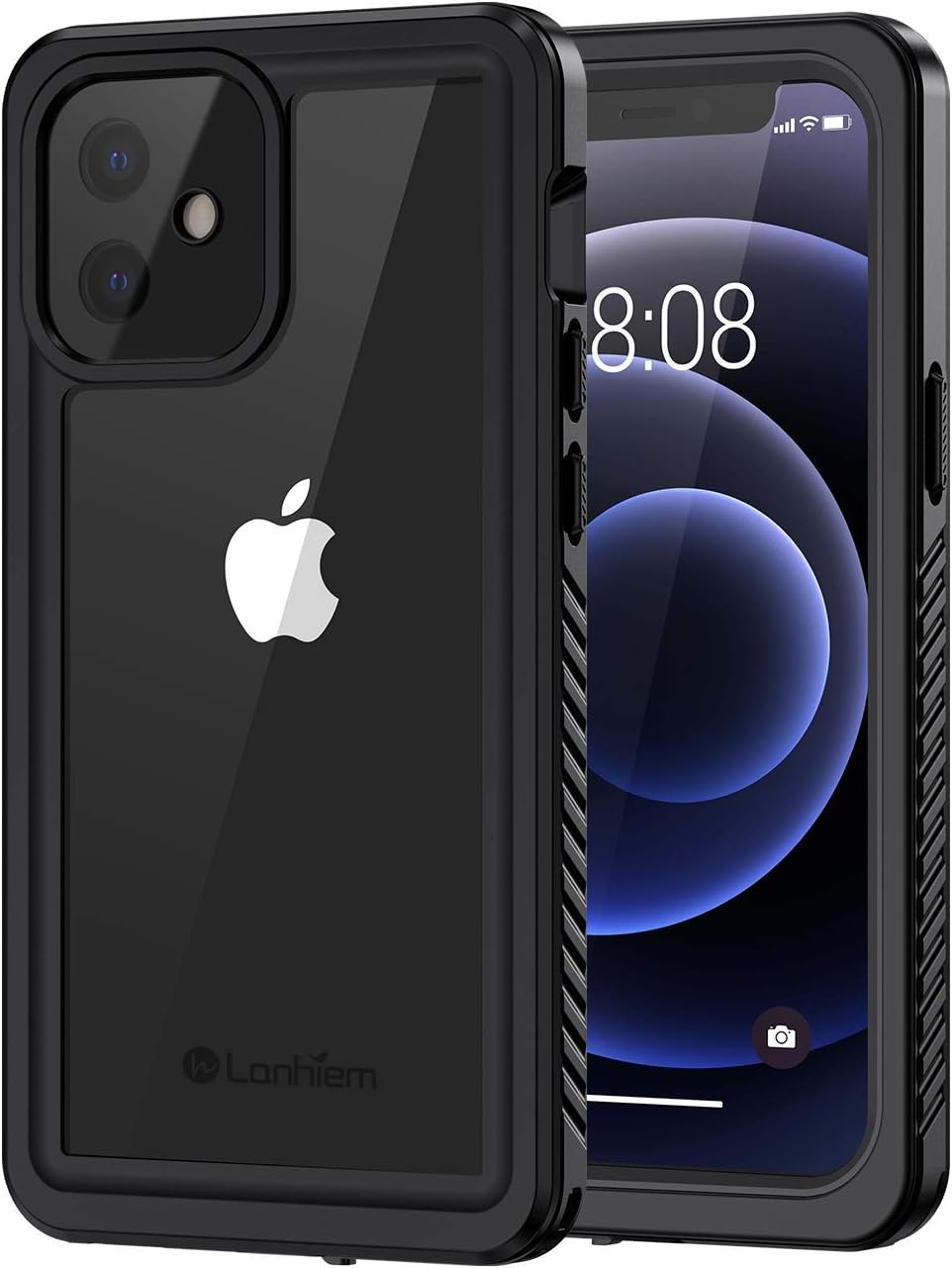 Coque IPhone 12 Mini Seacosmo - Protection 360° Verre Trempé 9H - Transparente Anti-choc - Noir
