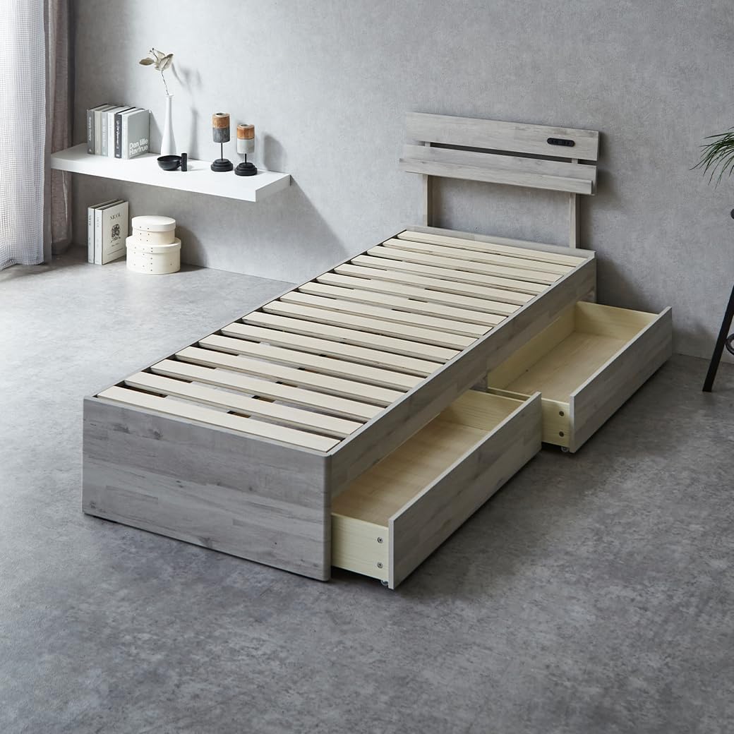 アイリスプラザ ベッドフレーム 2口コンセント・USBポート付き 棚付き