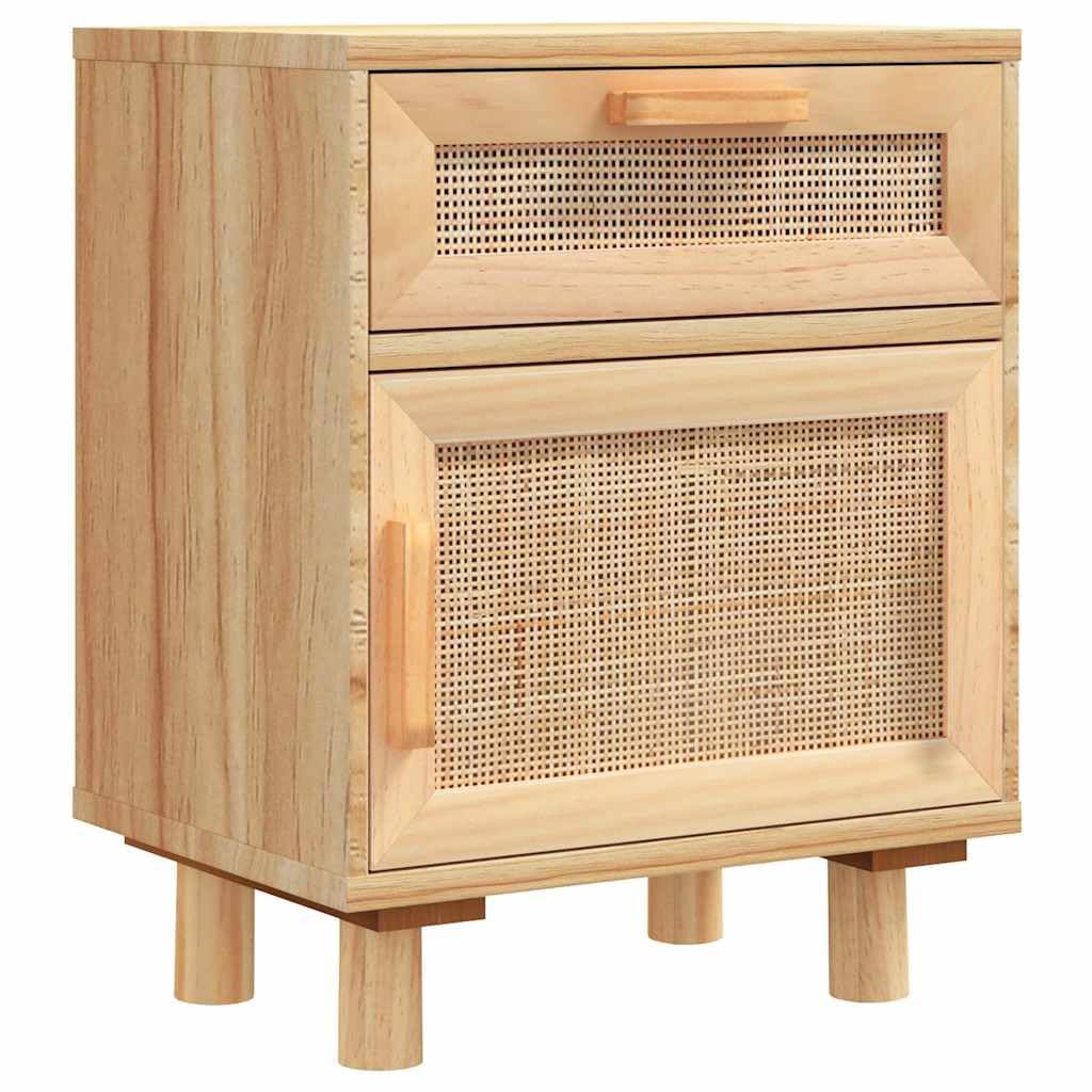 Comodino Marrone 40x30x50 cm Legno Massello Pino Rattan