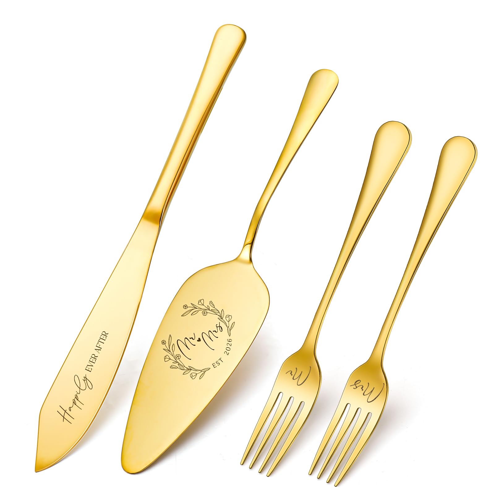 Gold Wedding Cake Knife & Server Set - 4 Piece -1