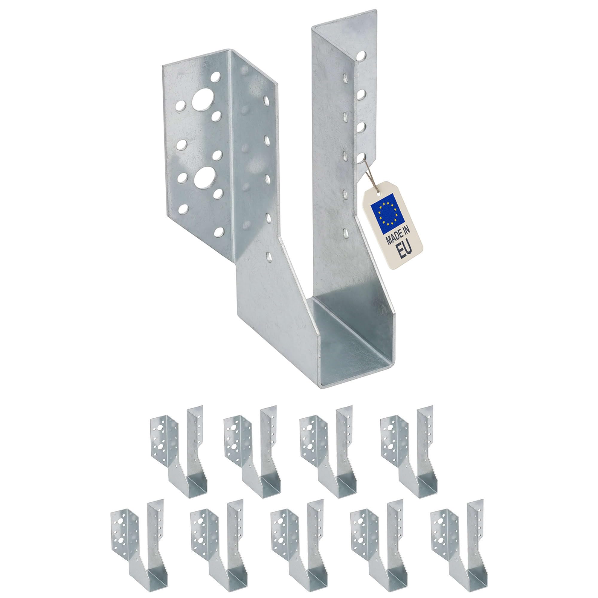 10 sabots de charpente à ailes extérieures - Connecteurs de poutres - Acier galvanisé - Larg 38 x Ht 143 mm - Fabriqué en Europe
