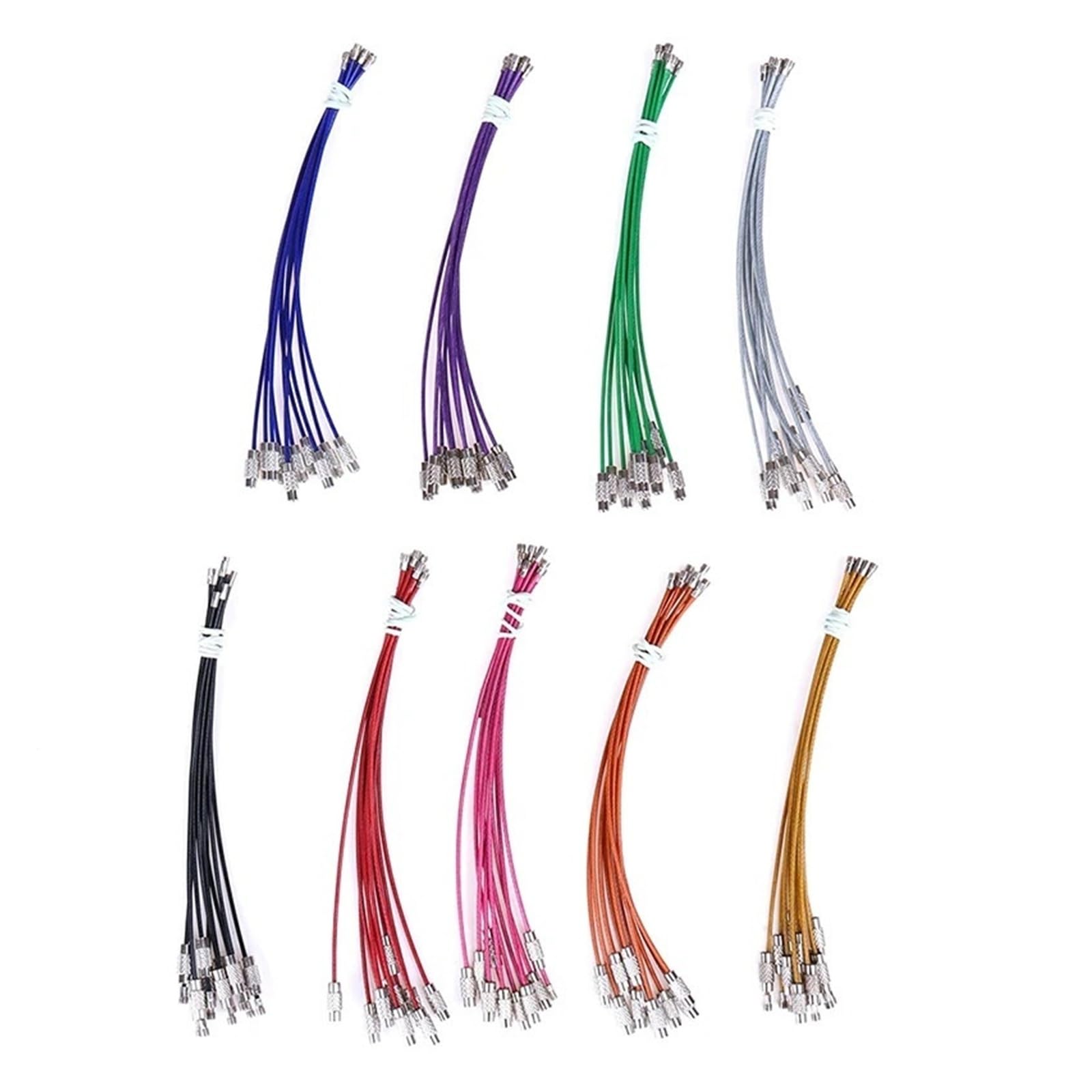 10 llaveros de alambre de acero inoxidable de 1,5 x 150 mm con cierre de tornillo, cuerda de llavero para acampar al aire libre, equipaje, etiqueta EDC Gadget (estilo 9)