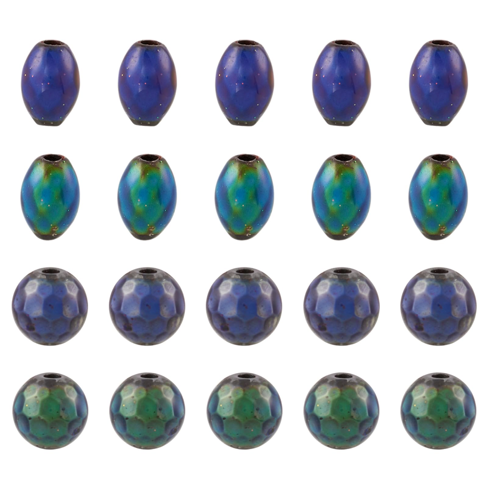 20Pcs 8mm Mood Beads Mirage Temperature Sensing Color Changing Beads Blue Purple Oval Round Faceted Fun Stone Changing Color Beads for DIY Bracelet Necklace Earrings Craft Jewelry Making