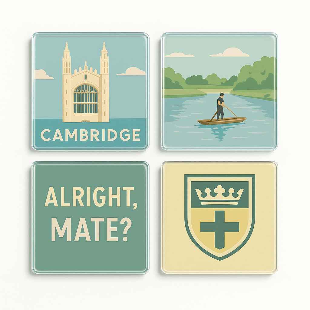 The Plum Penguin Cambridge Acrylic Coaster Gift Set Of 4 With Charm Design - Nostalgia Home Decor For History Lovers